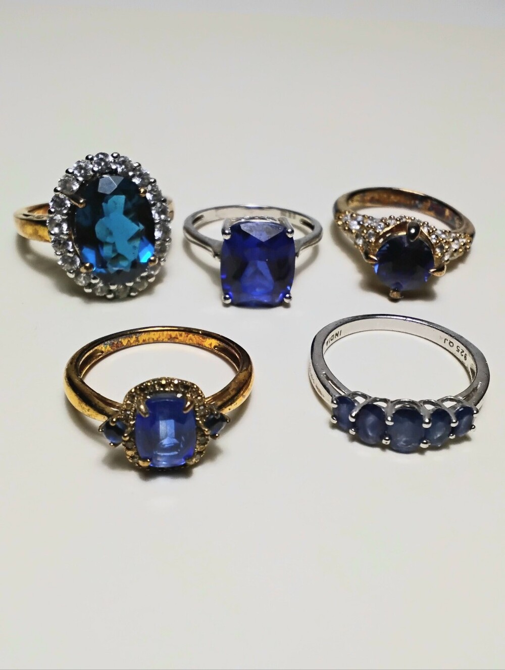 925 Silver 5 Lot Rings Sz 7-1/2 Tanzanite, London Blue Topaz, Sapphire